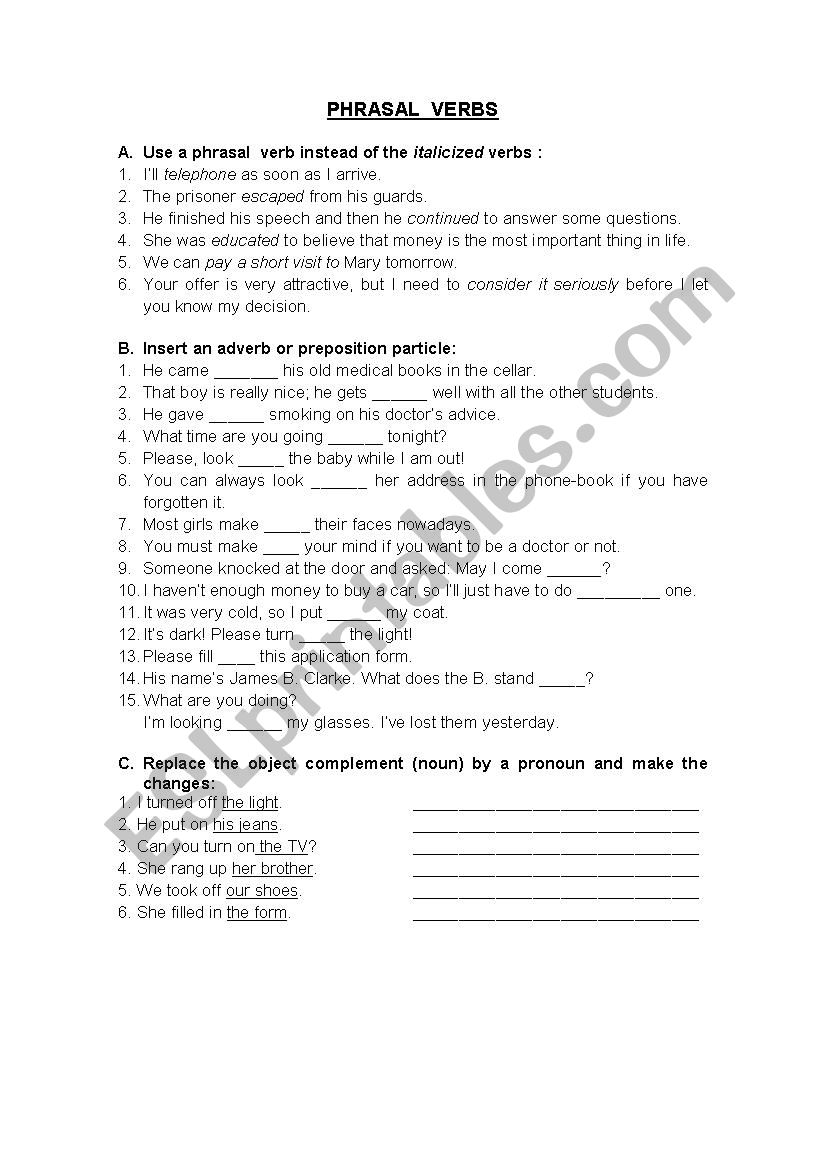 Phrasal verbs worksheet