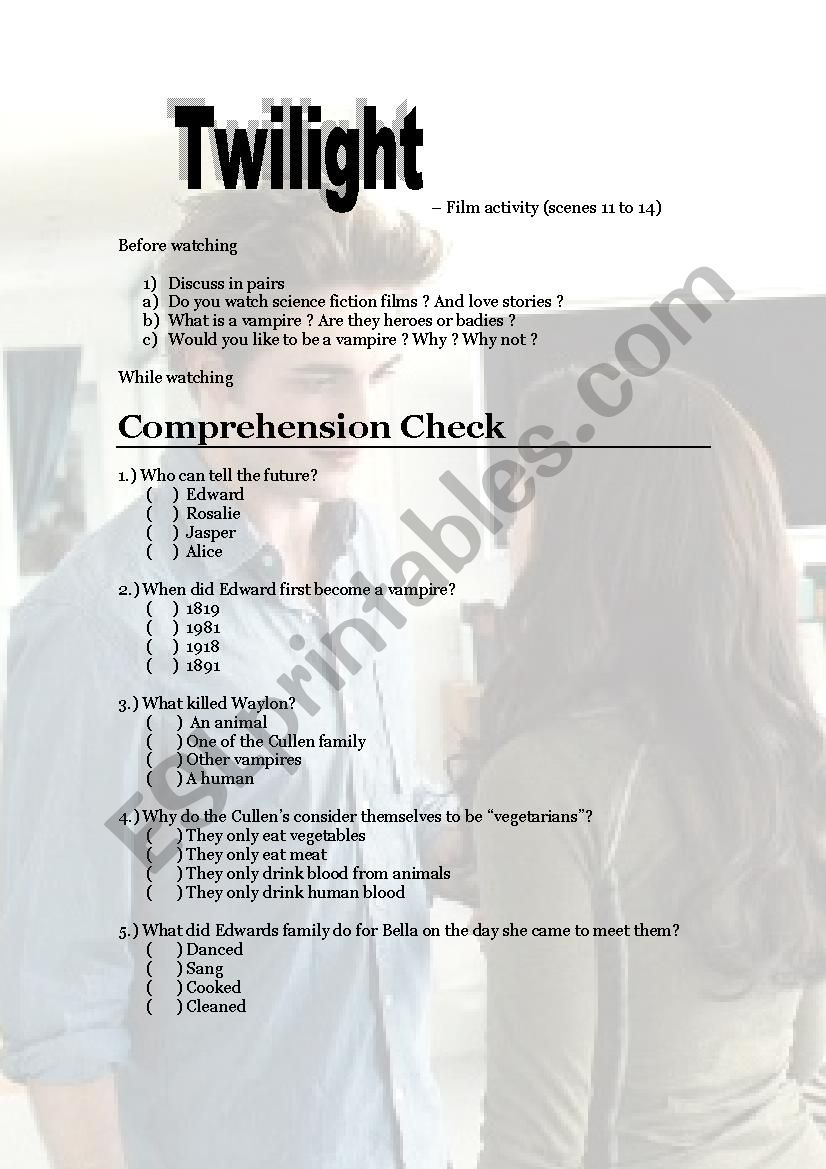 Twilight worksheet