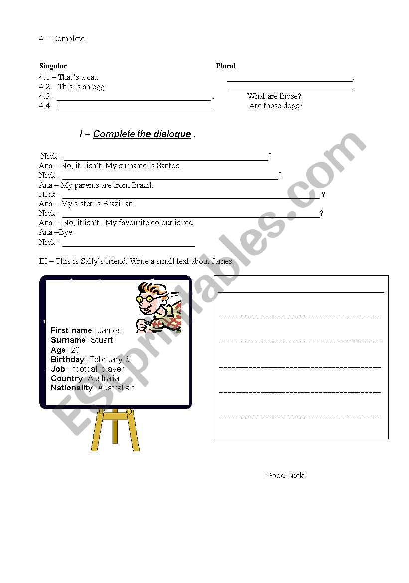 Test - Identifying people 4 worksheet