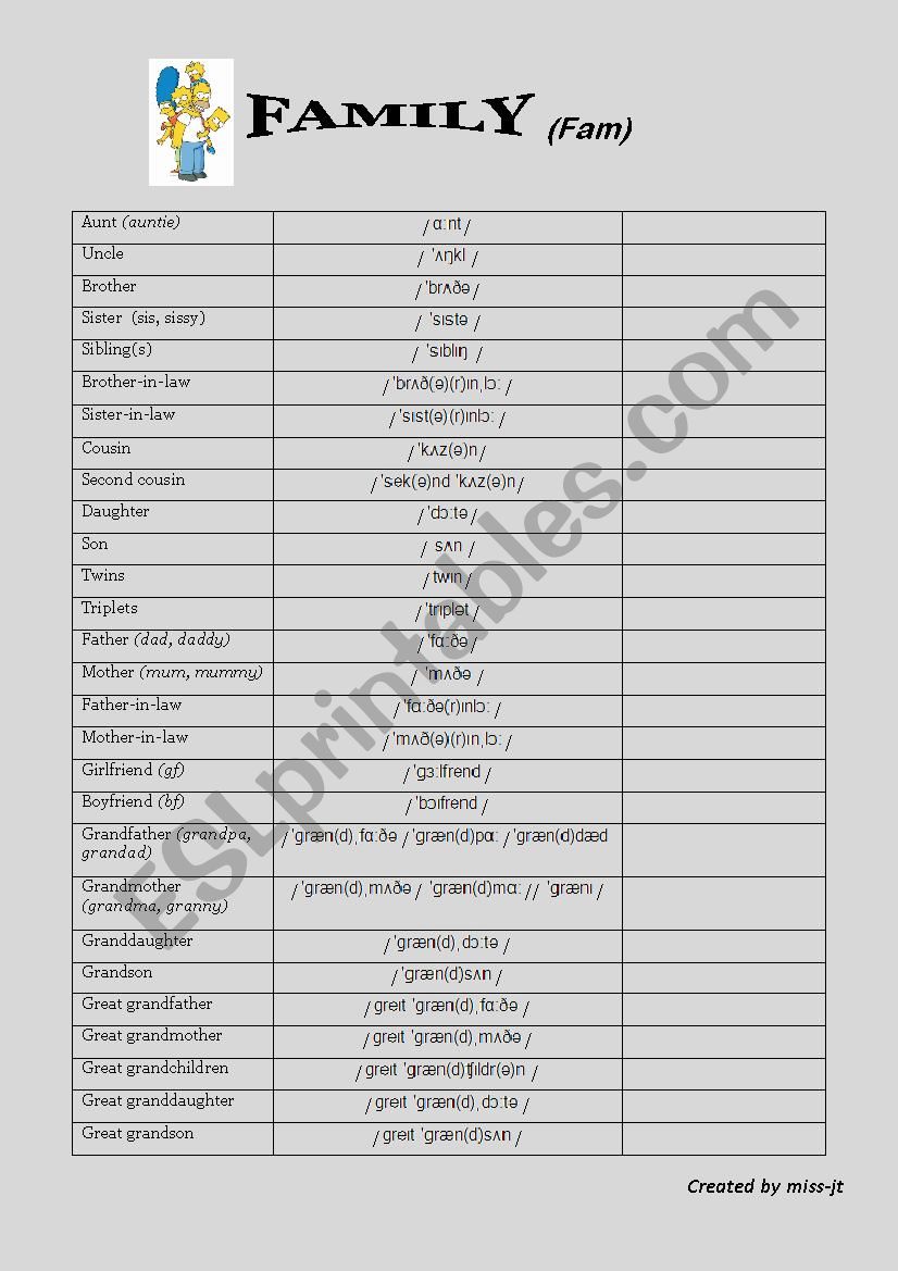 Family (Vocabulary) worksheet