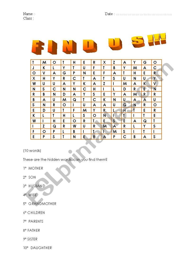 Find us  worksheet