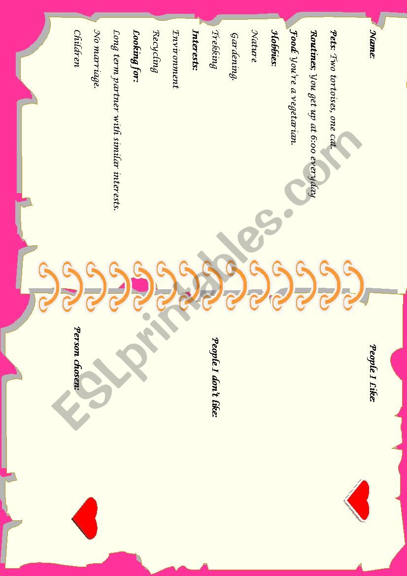 Speed Dating worksheet