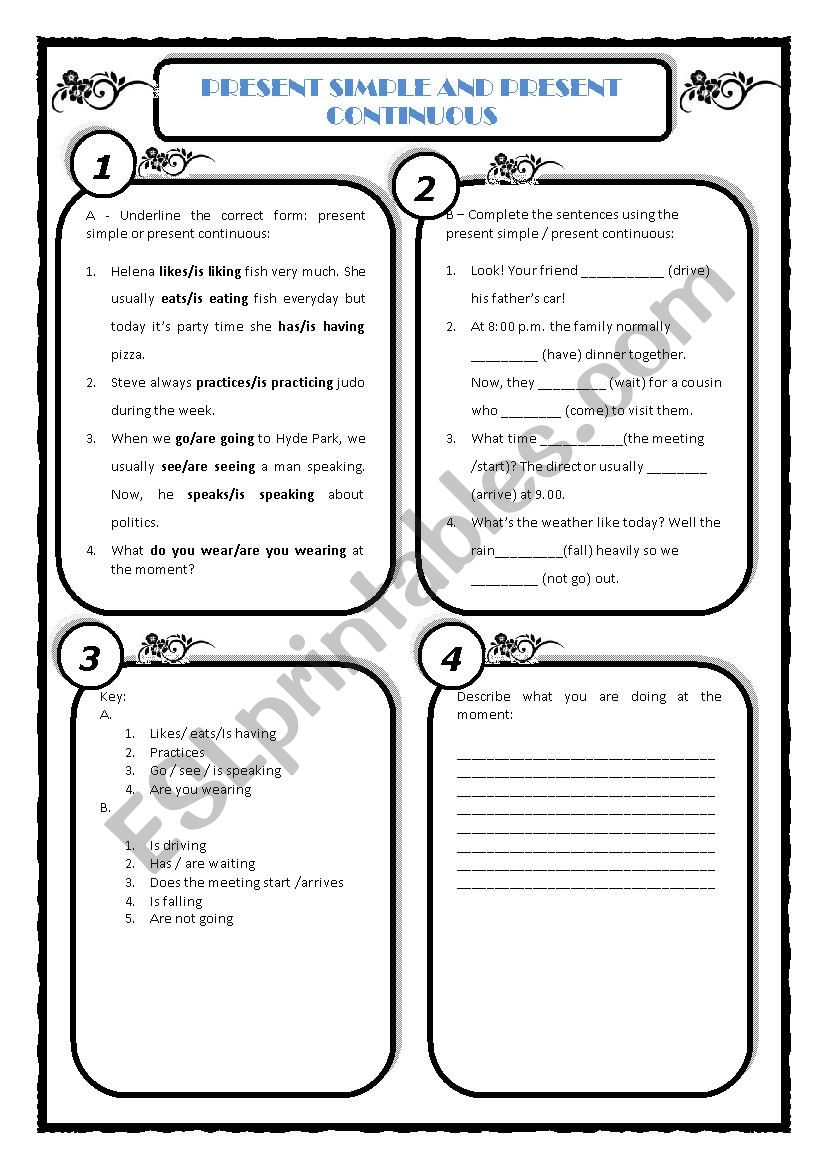 present simple and continuous worksheet