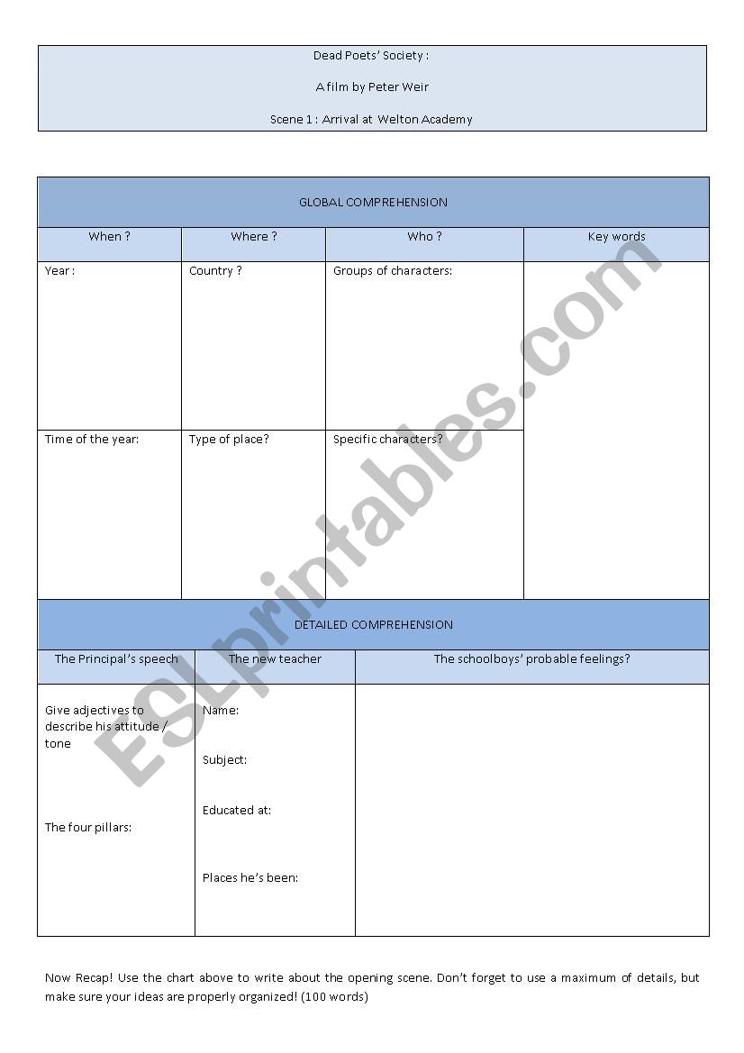 Dead Poets Society worksheet