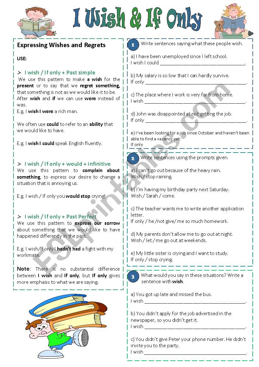 I Wish And If Only Esl Worksheet By Sarasantos