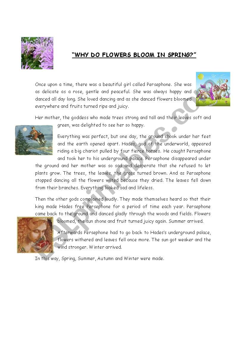 Fairy tale «Why do flowers bloom?» ESL worksheet by Canina