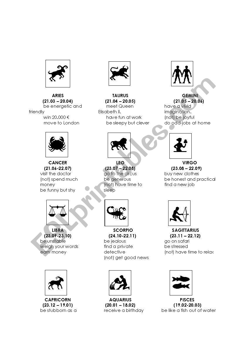 Horoscope + will future  worksheet