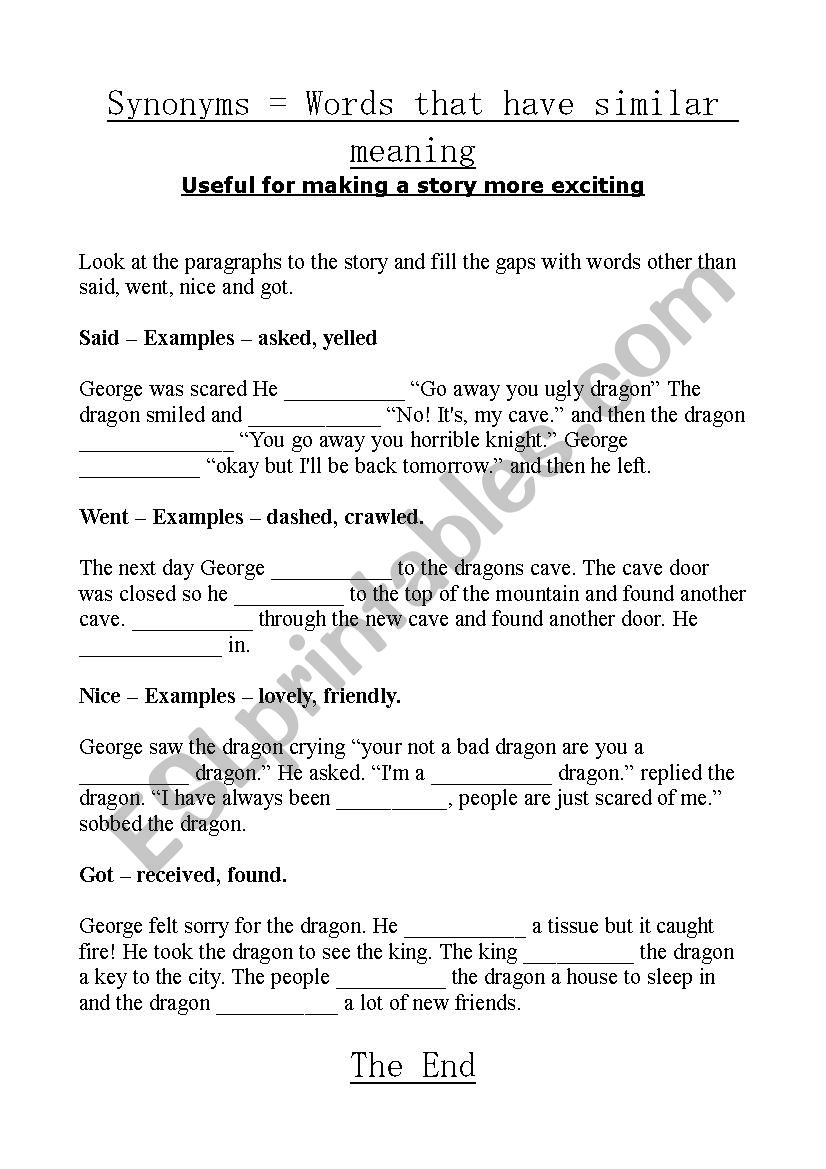 synonyms Worksheet worksheet