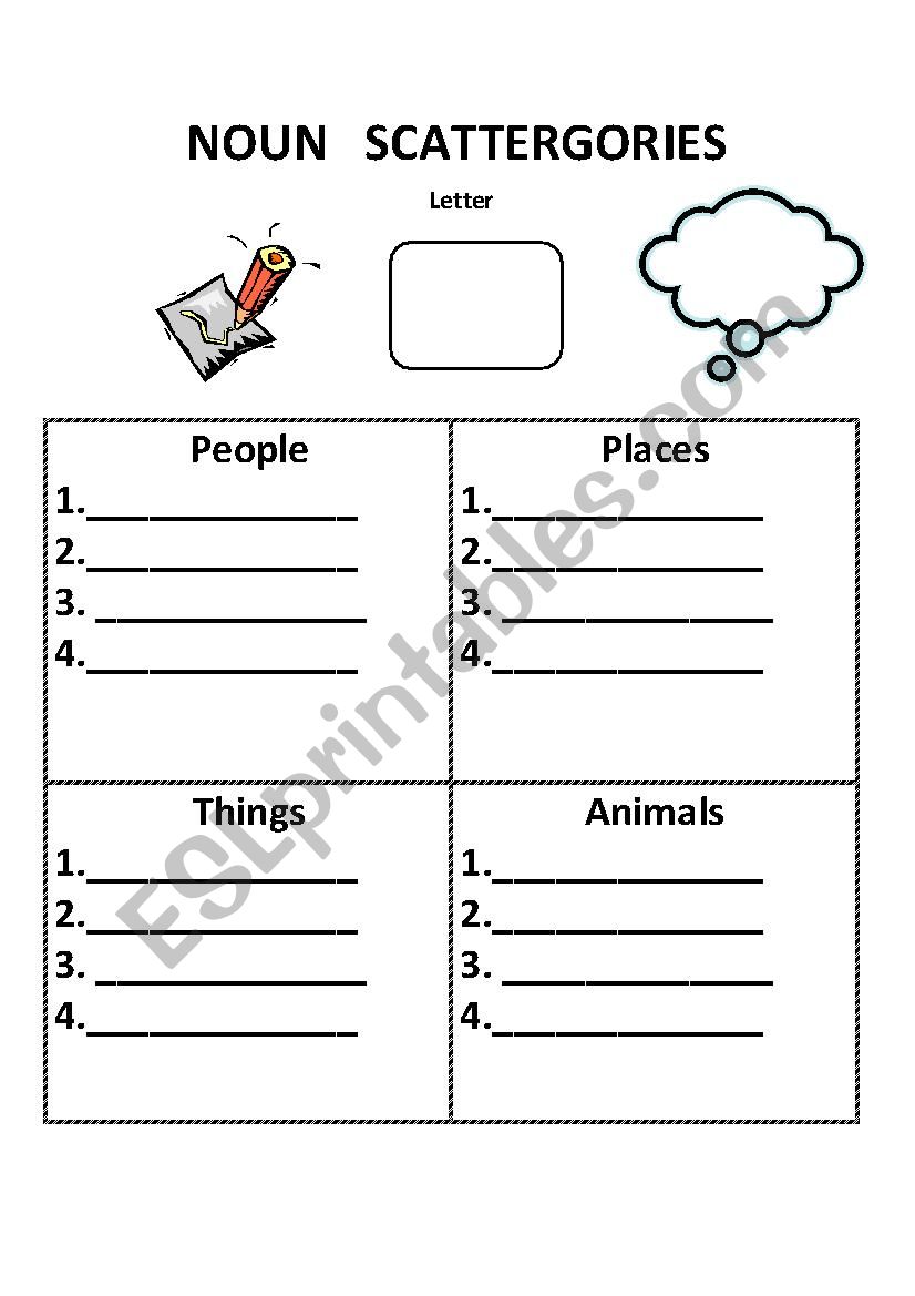 Noun Scattergories worksheet