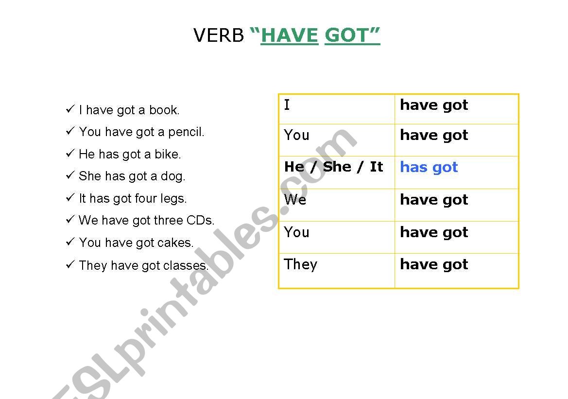 Verb Have got worksheet