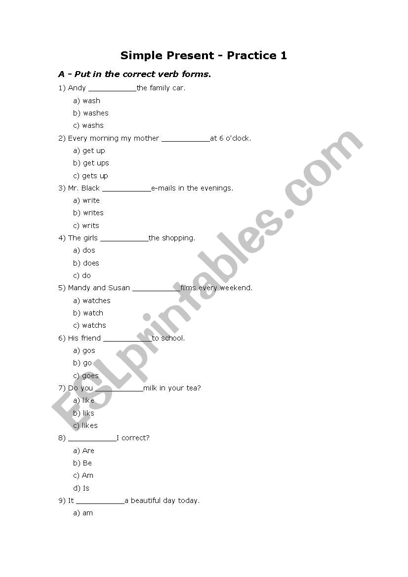 simple present practice worksheet