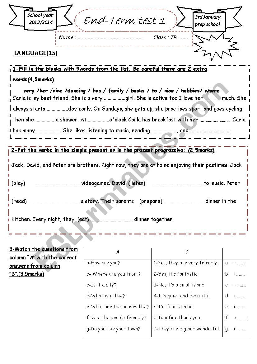 7th end1 worksheet