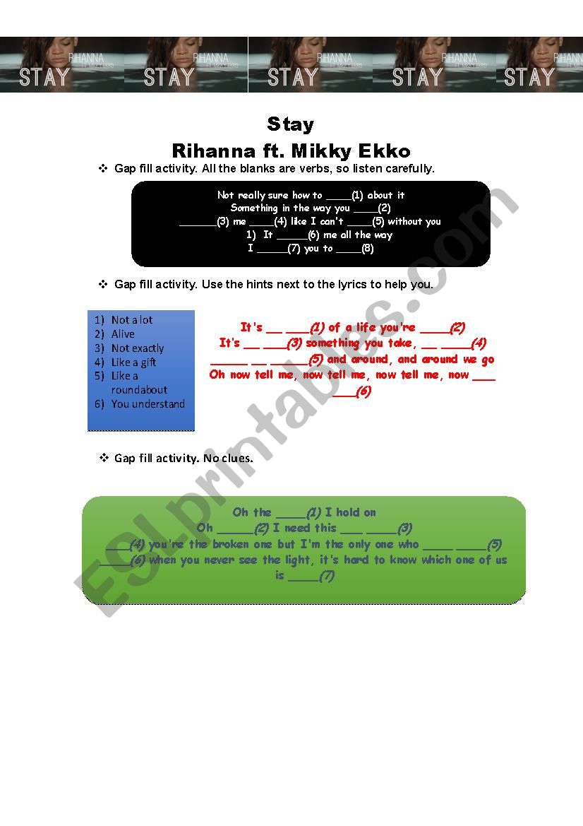 STAY BY RIHANNA worksheet