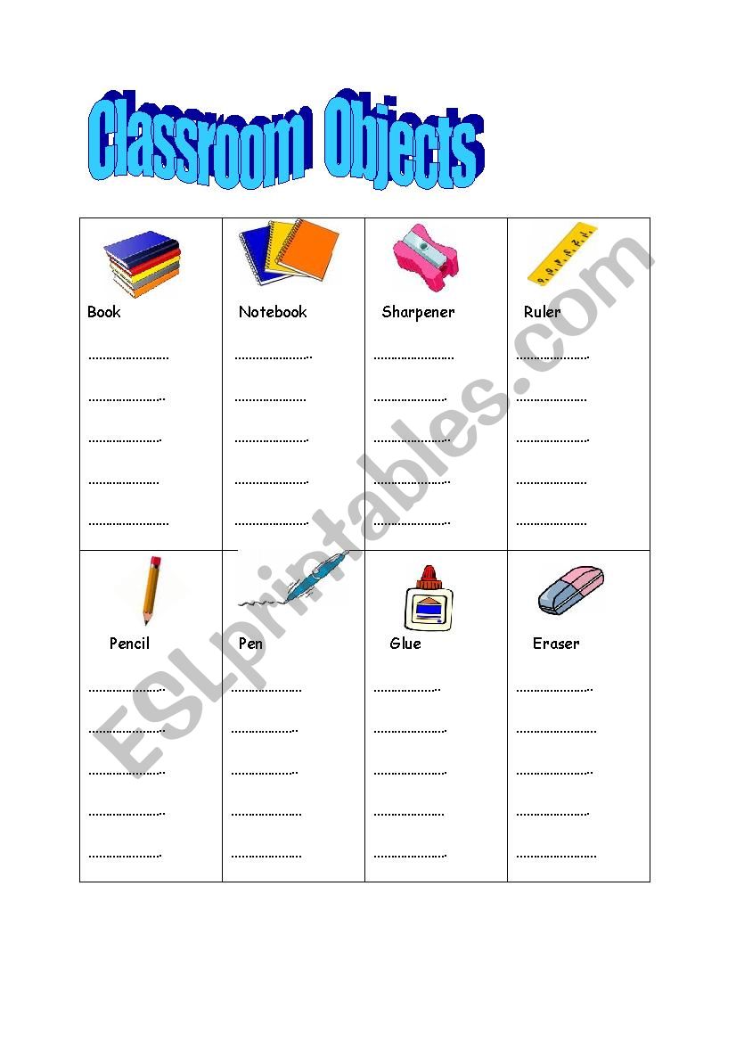classroom objects  worksheet