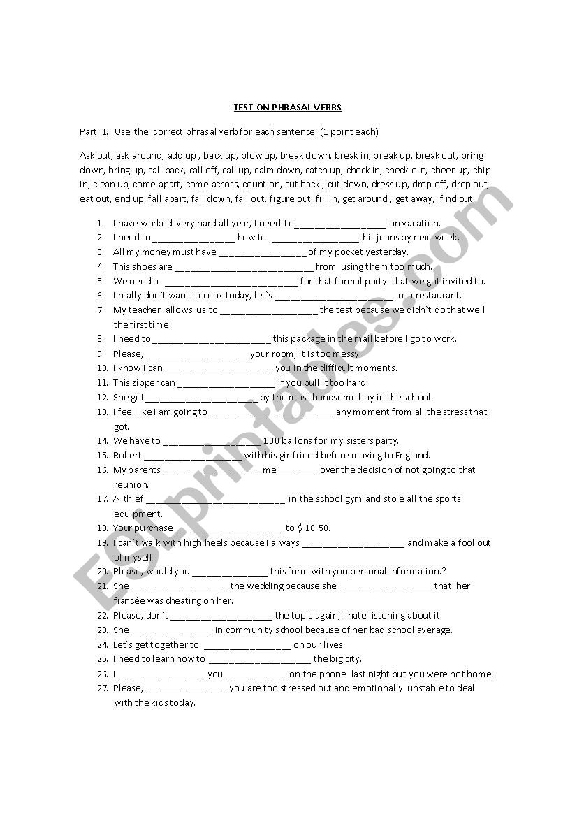 phrasal verbs worksheet