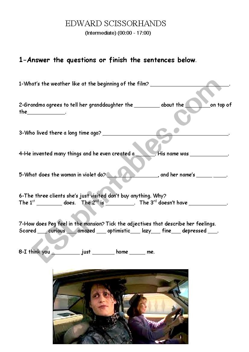 Edward Scissorhands worksheet