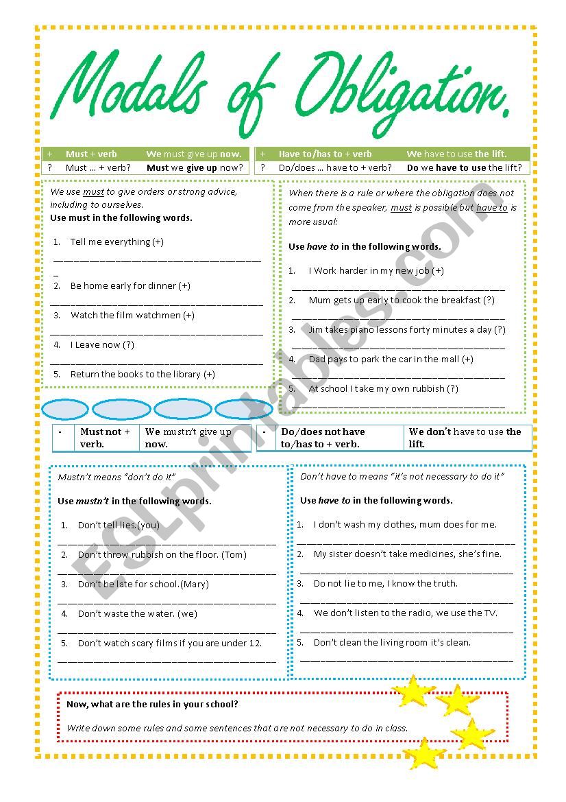 modals of obligation worksheet