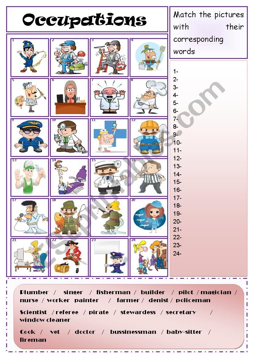 occupation  worksheet