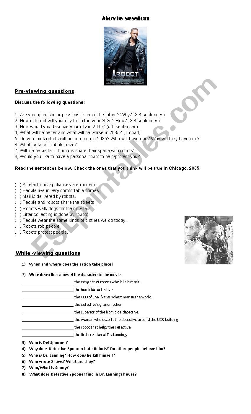 I Robot Movie Session worksheet