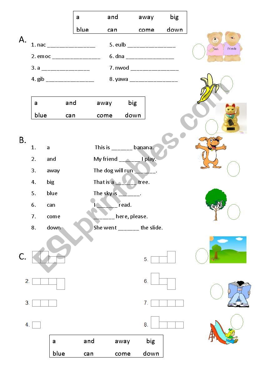 Dolch - Pre-Primer 1 worksheet