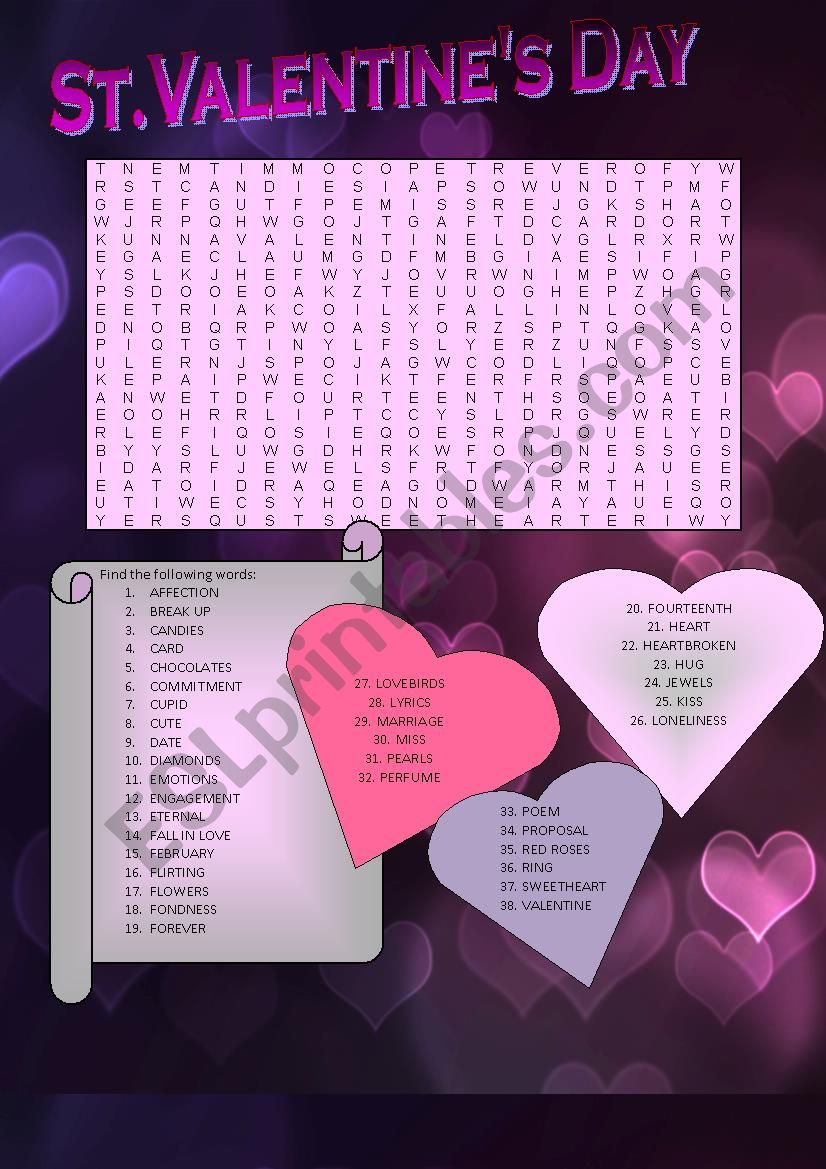Valentine Wordsearch 2014 worksheet