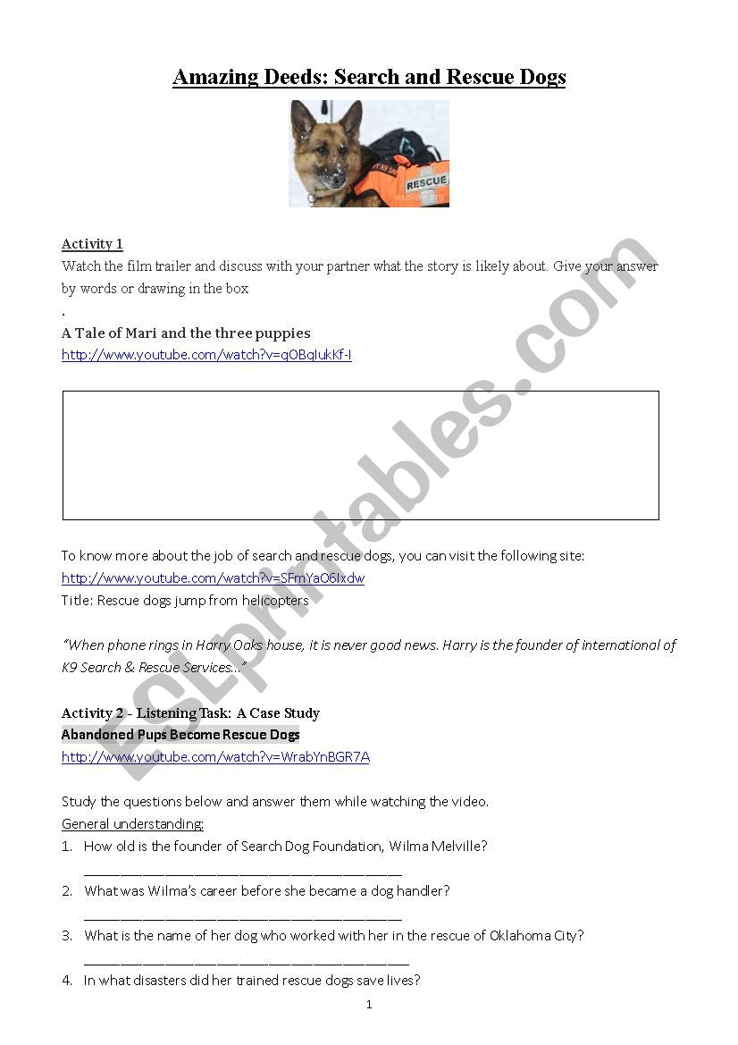 Amazing Deeds: Rescue Dogs worksheet