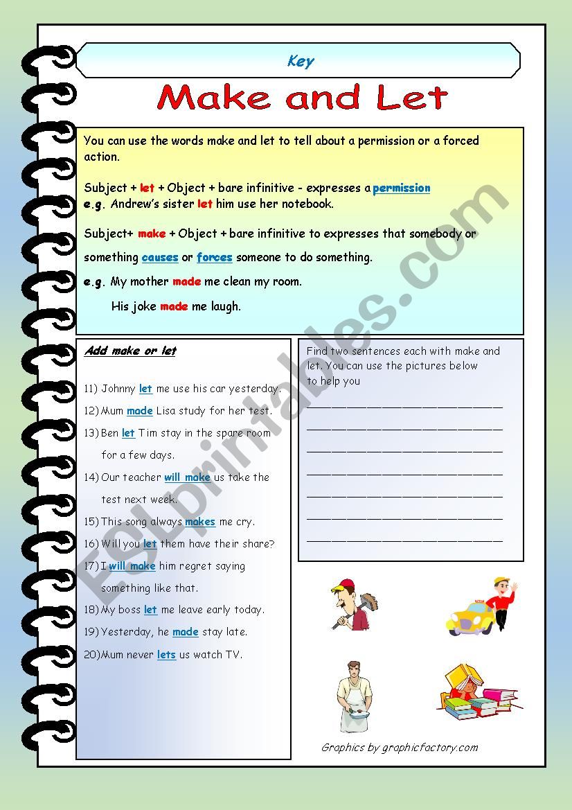 Let grammar. Make SMB do smth упражнения. Make Let упражнения. Make Let exercise. Let make Worksheets.