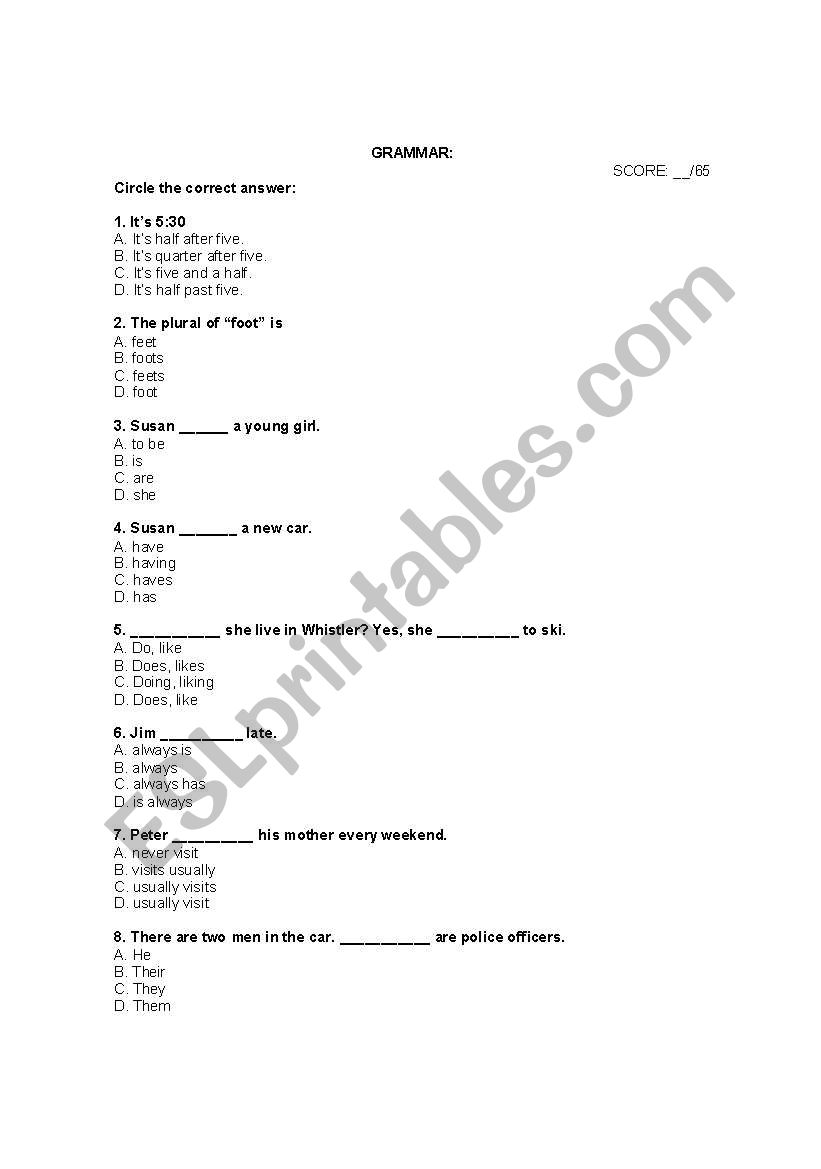 EXAM worksheet
