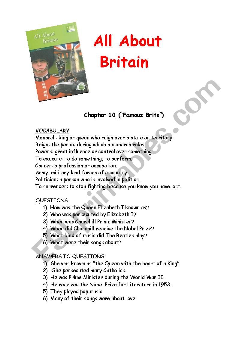 All About Britain exercises chapter 10