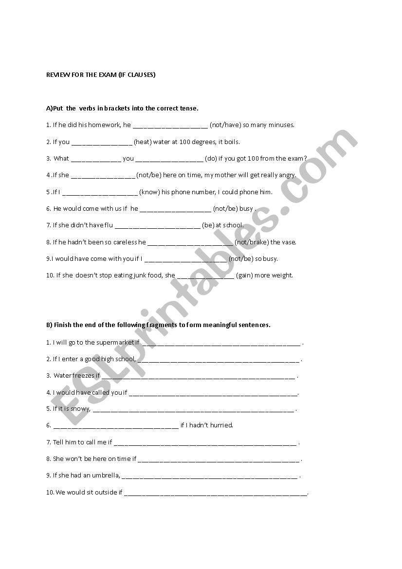 if clause revision worksheet