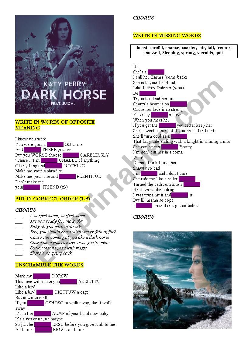 KATY PERRY DARK HORSE worksheet