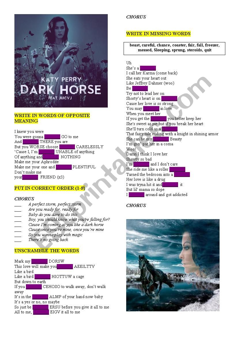 KATY PERRY Â´DARK HORSEÂ´ worksheet