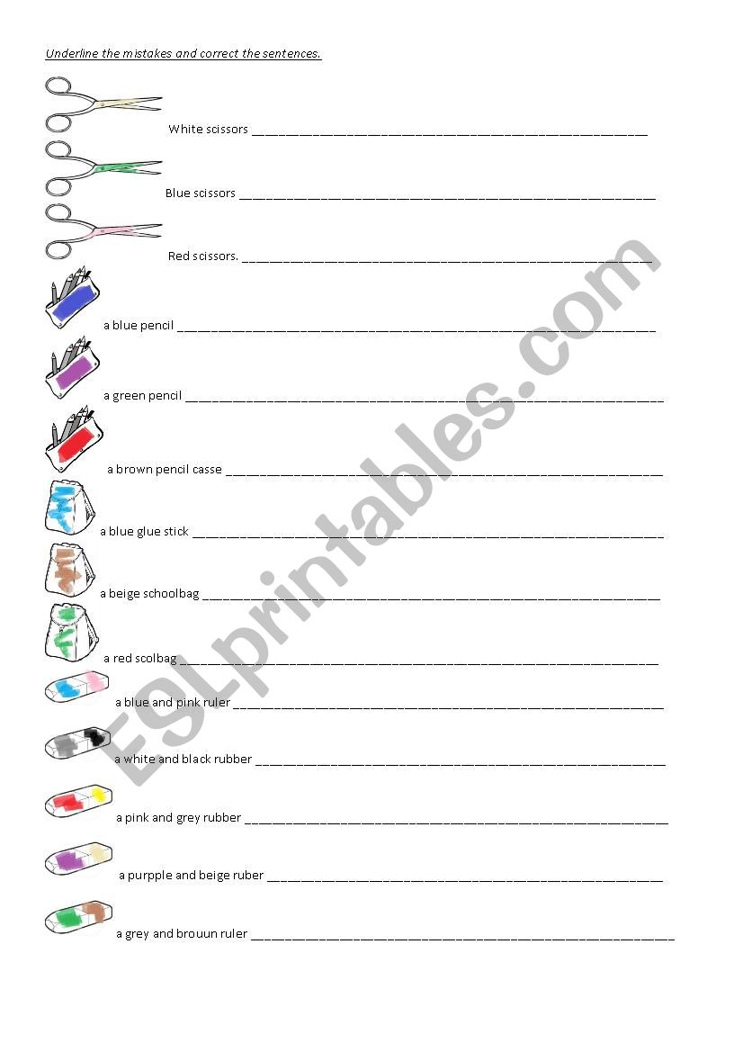 Colours and school things activity