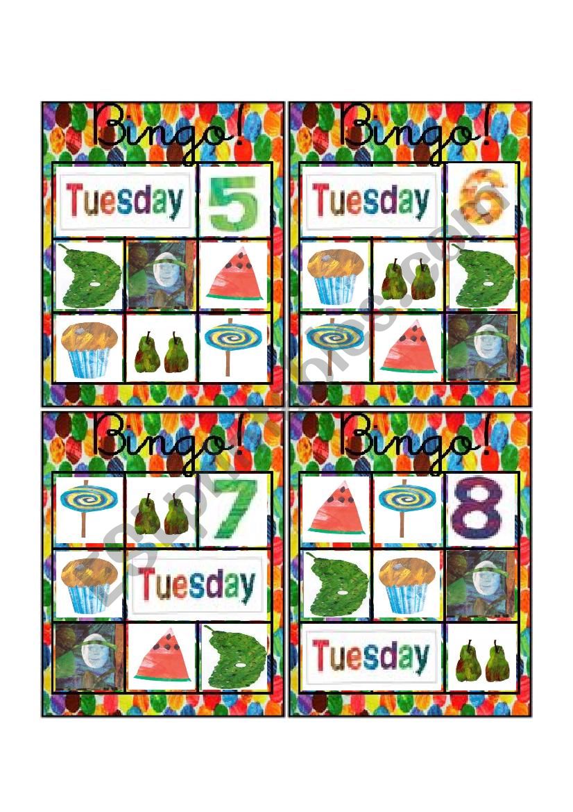 The very hungry caterpillar bingo