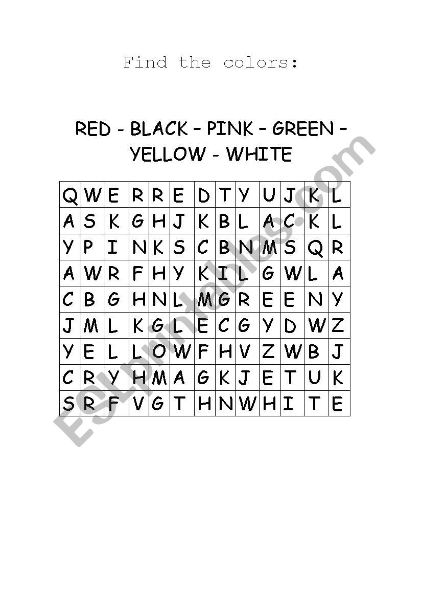 Find the colours worksheet