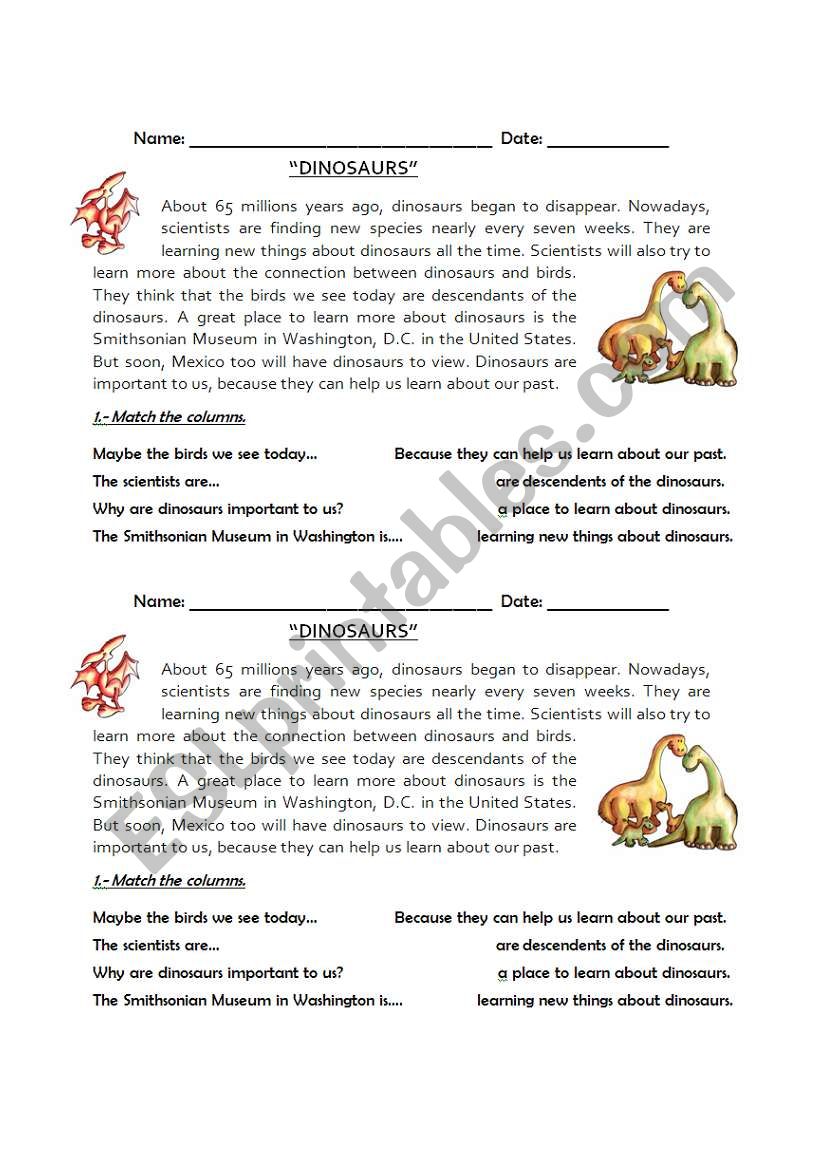 Dinosaurs worksheet