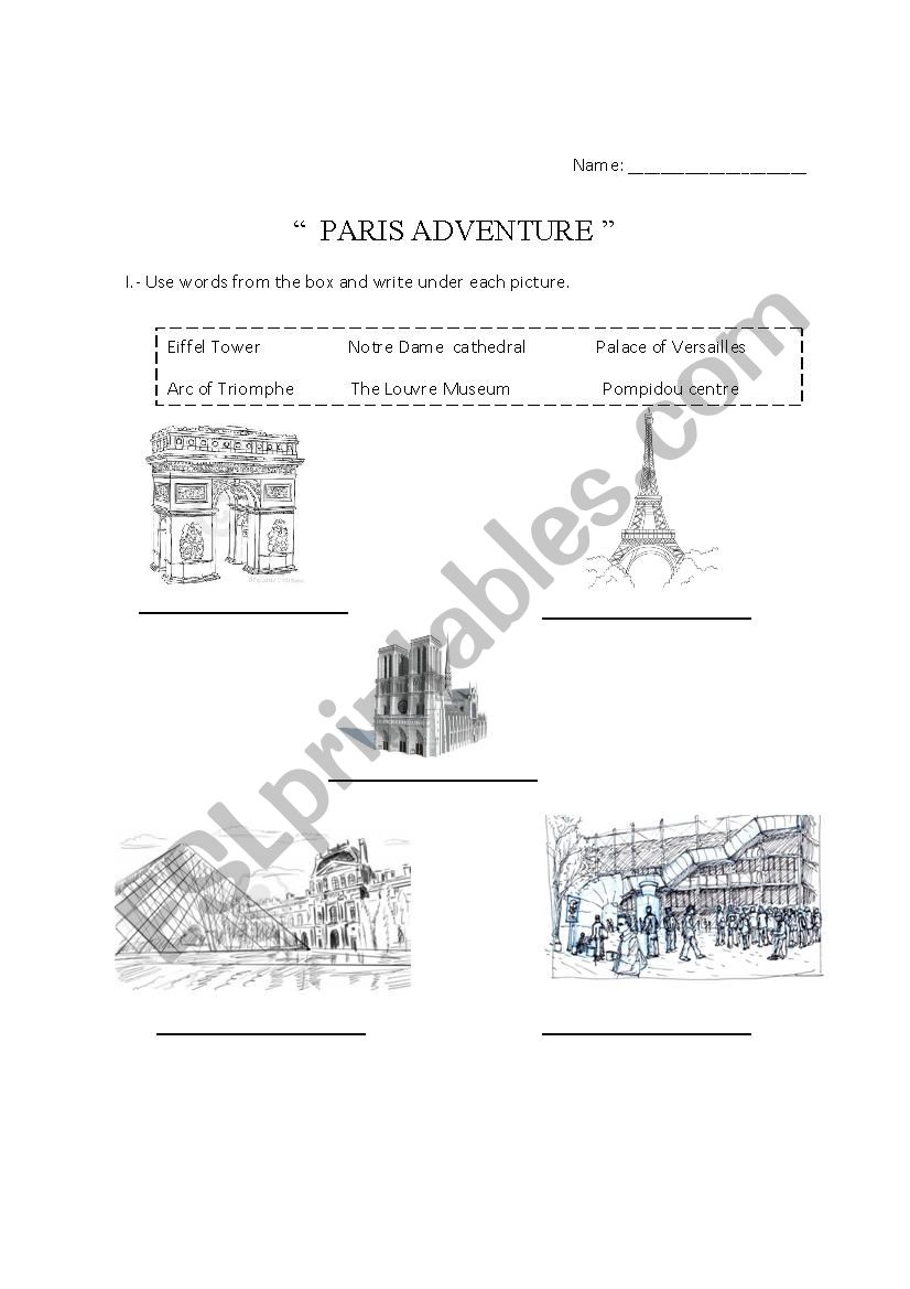 Paris adventure reading worksheet