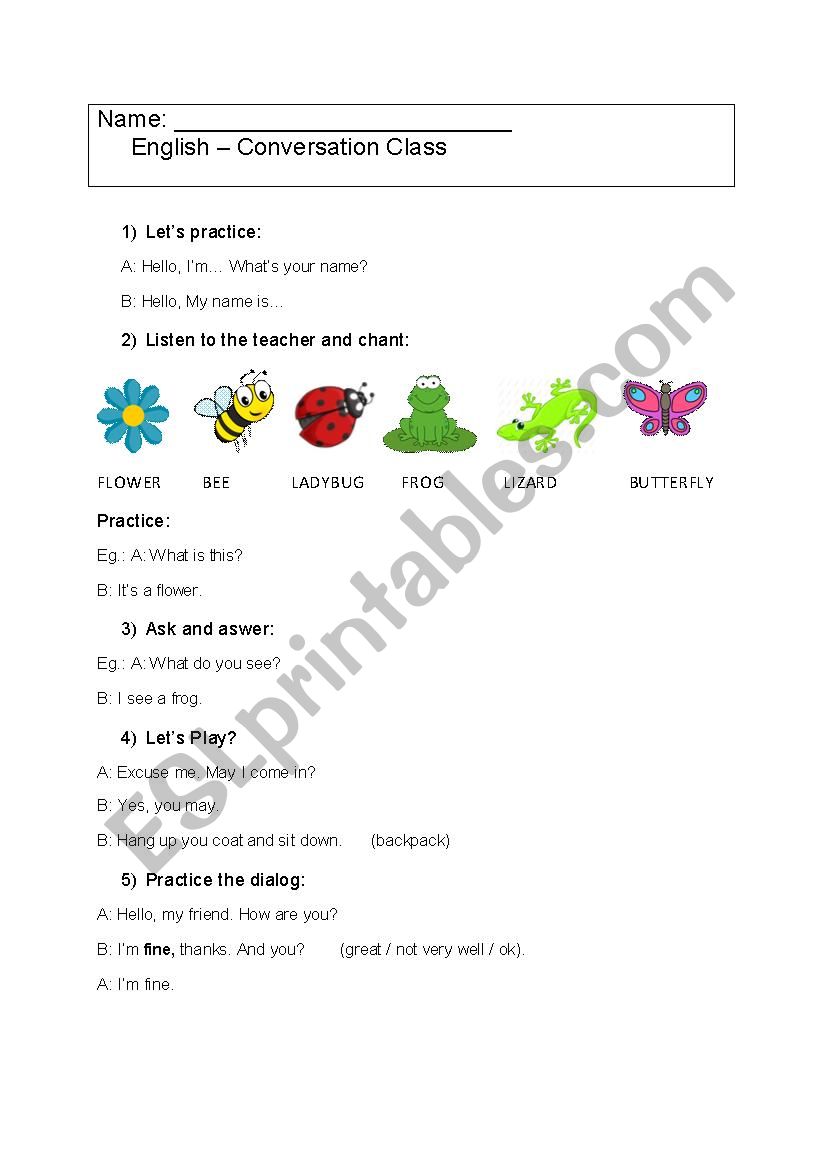 Conversation Class worksheet