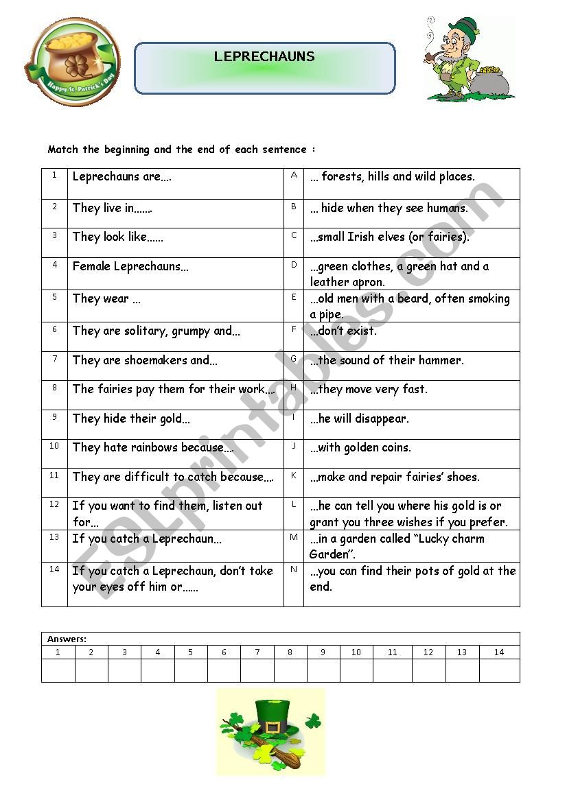 Leprechauns worksheet