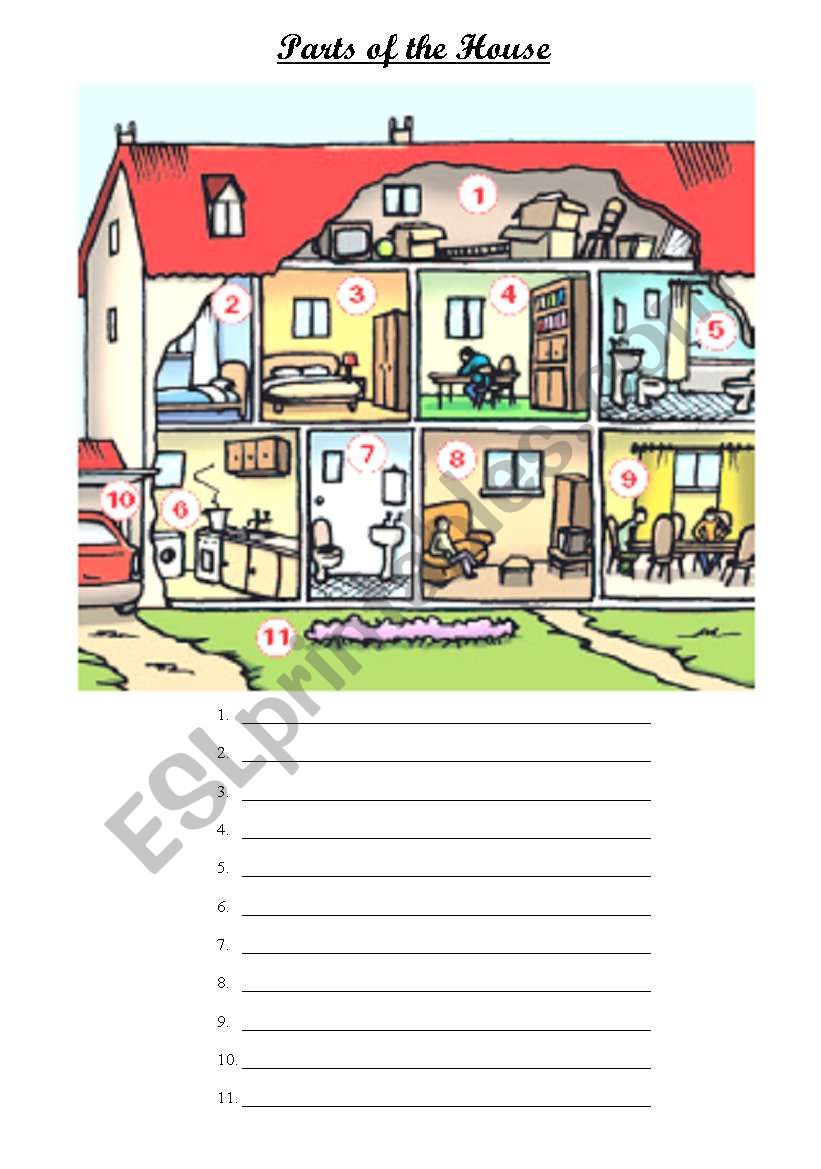 Parts of the house worksheet