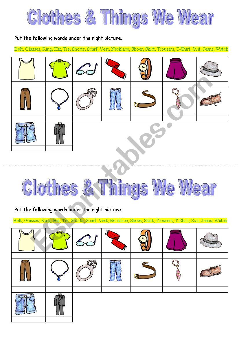 clothes and things we wear worksheet