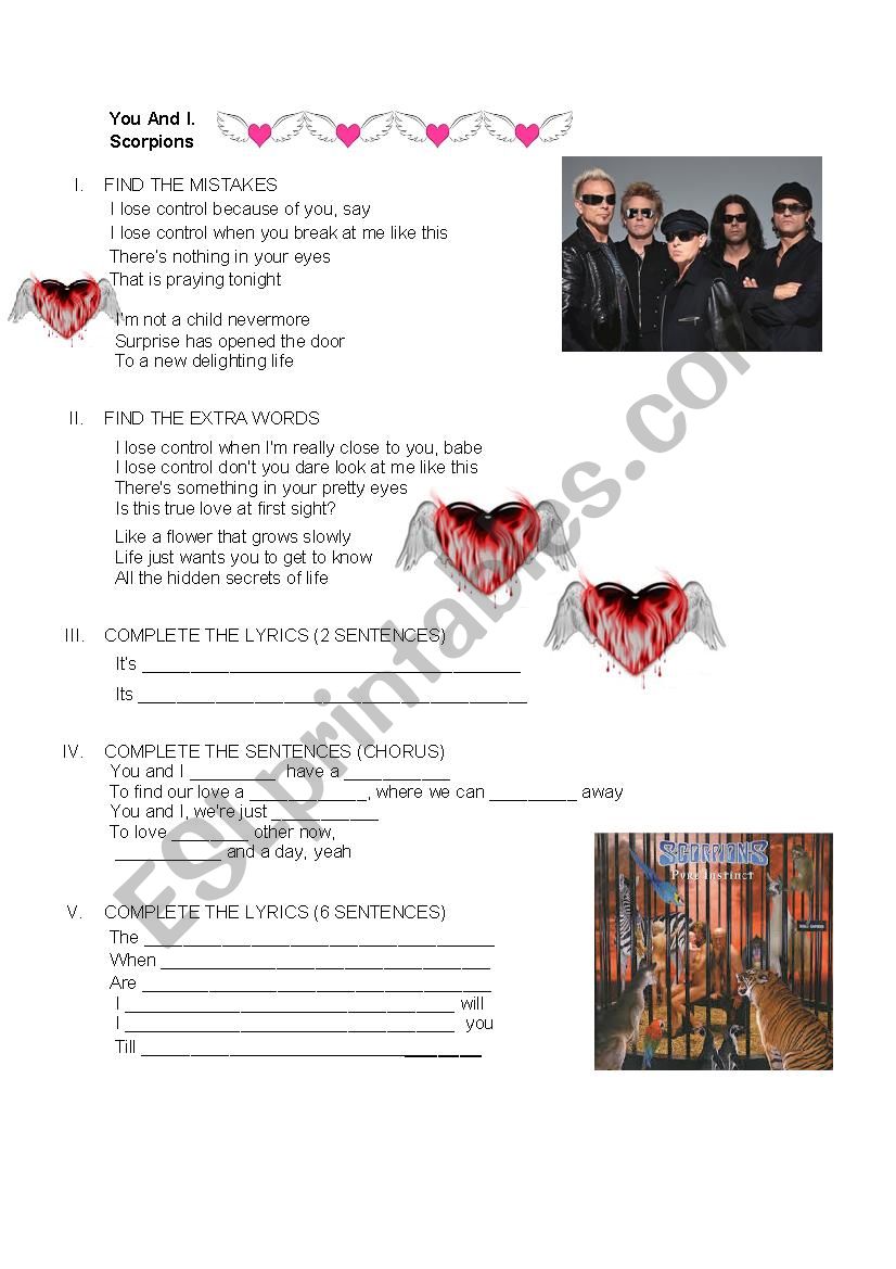 You and I by Scorpions worksheet