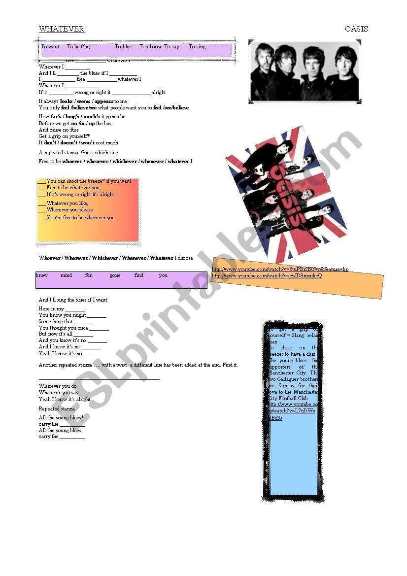 Whatever (Oasis) worksheet