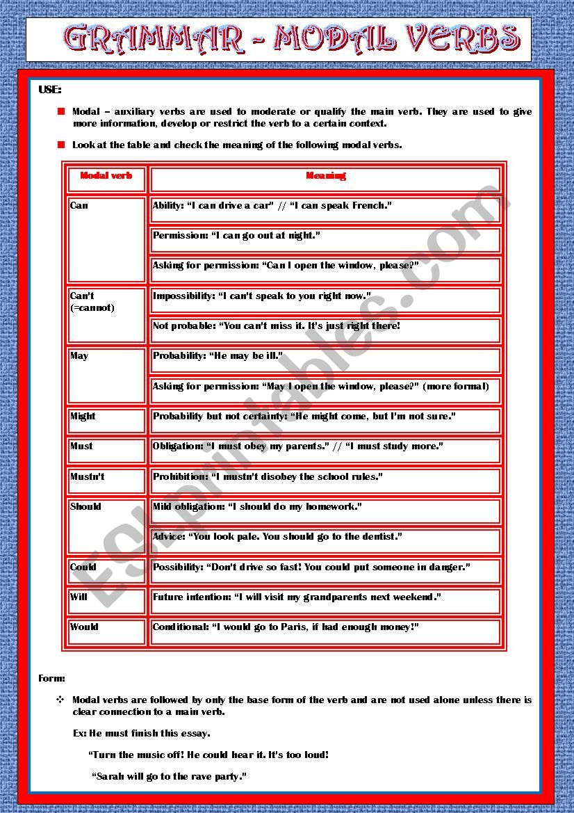 GRAMMAR - MODAL VERBS worksheet