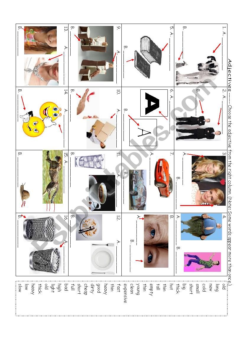 Basic Adjectives (Opposites) worksheet