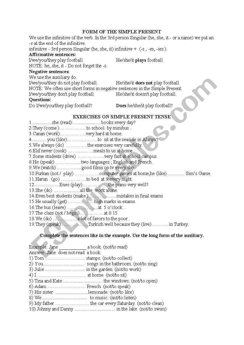 Simple present exercise worksheet