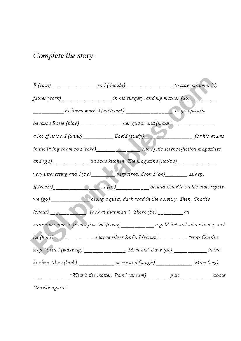 Simple past Story worksheet