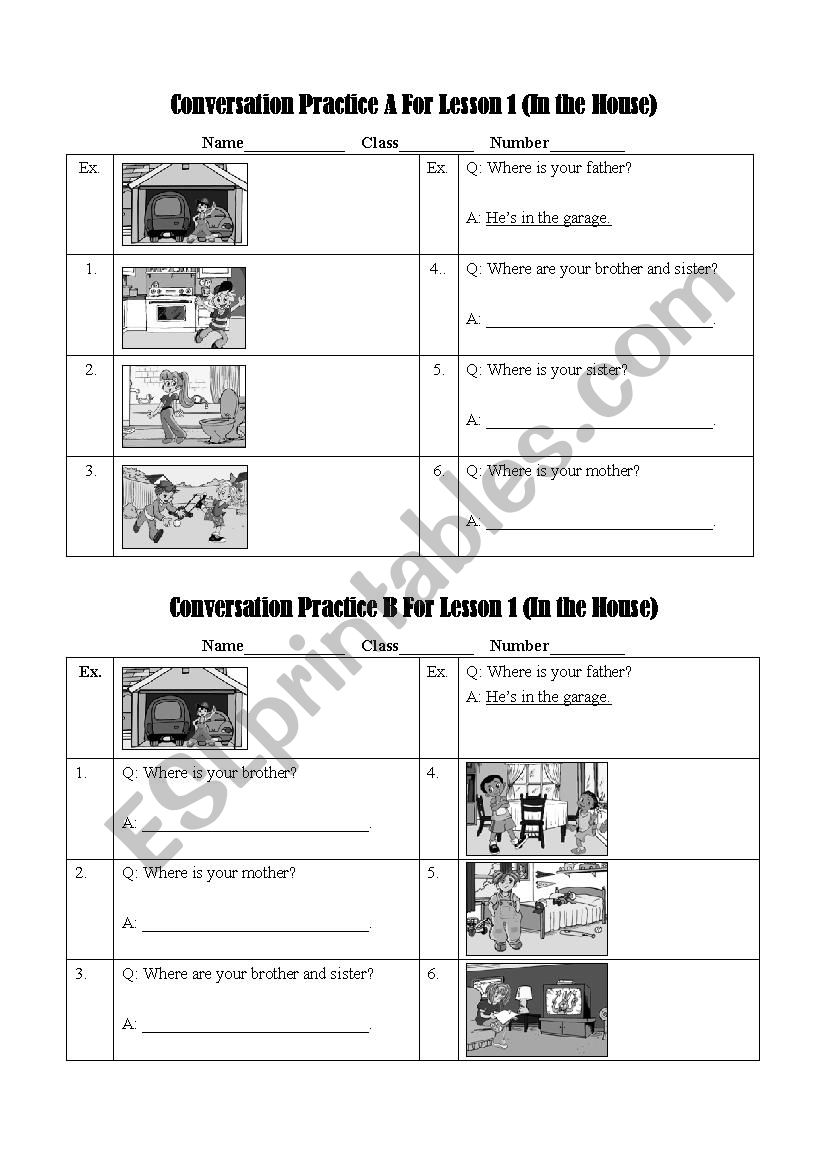 In the house worksheet