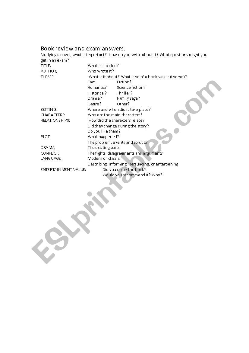 Fiction questions for exam and study