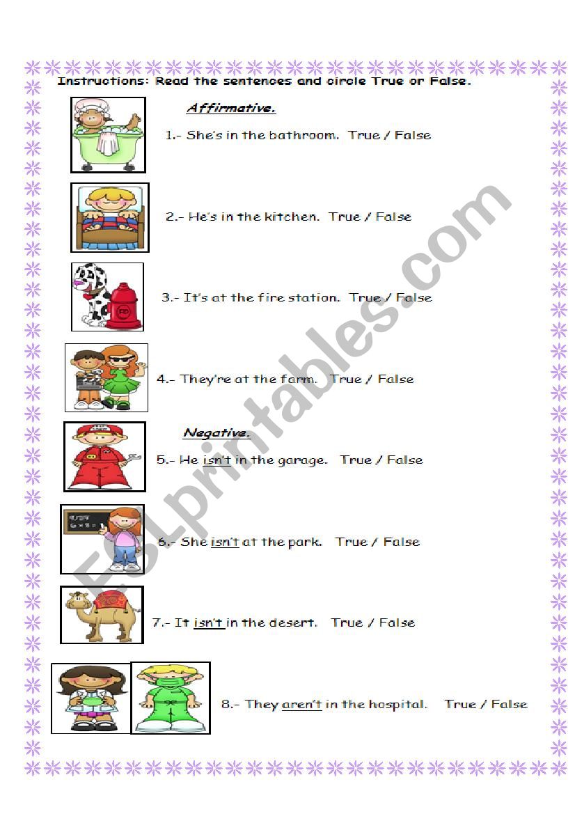 Affirmative and Negative statements with places - Activity-